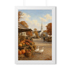 Vintage Thanksgiving Harvest Market Framed Print, New England Wall Art