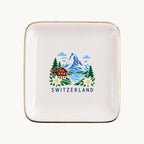Switzerland Ceramic Ring Dish, Gold Rim Trinket Tray, Jewelry Holder Gift, Five Shape Options