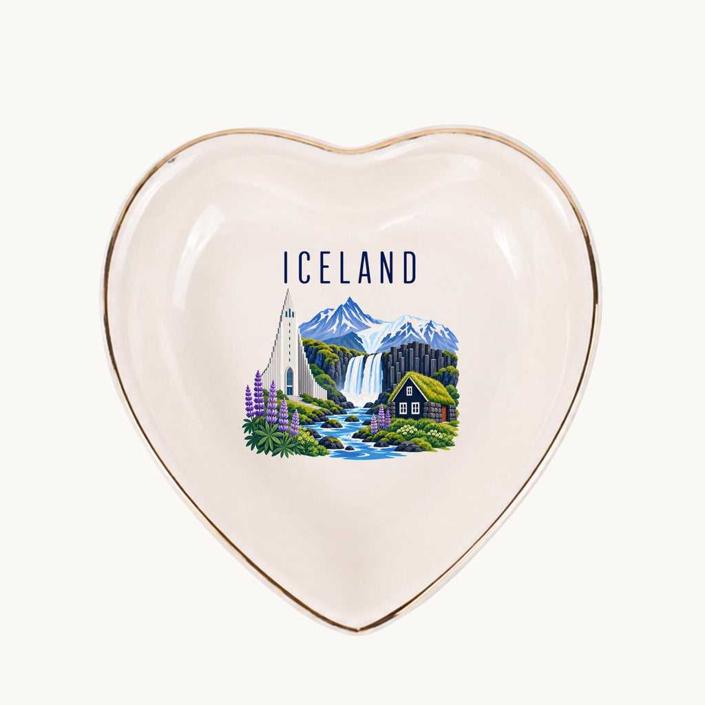 Iceland Ceramic Ring Dish, Gold Rim Trinket Tray, Jewelry Holder Gift, Five Shape Options
