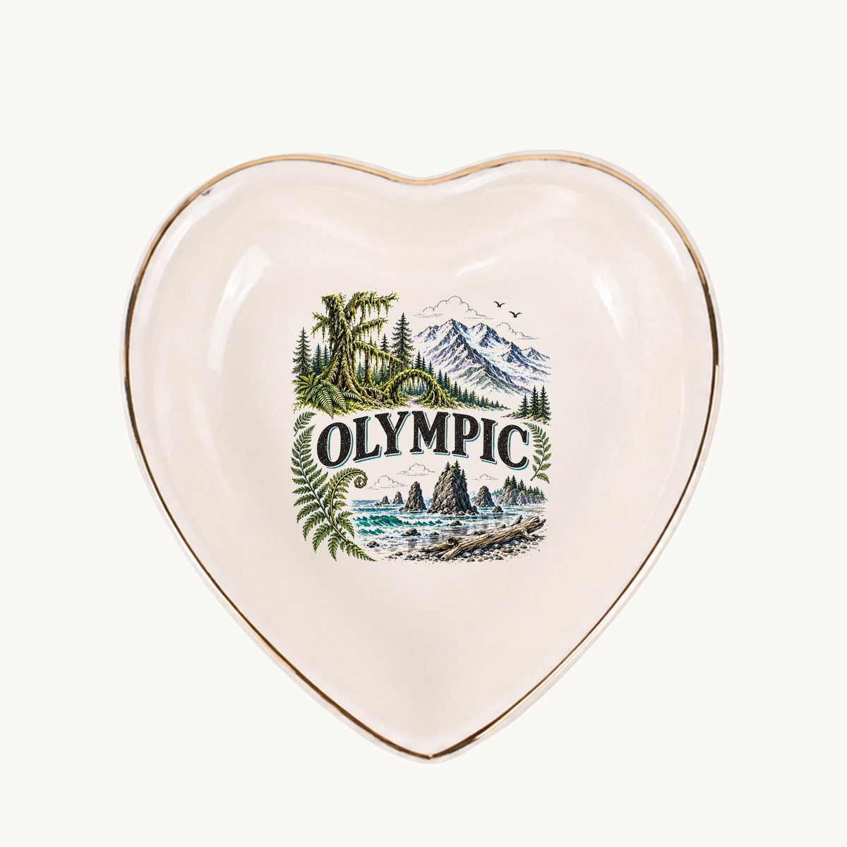 Olympic Ceramic Ring Dish, Gold Rim Trinket Tray, Jewelry Holder Gift, Five Shape Options