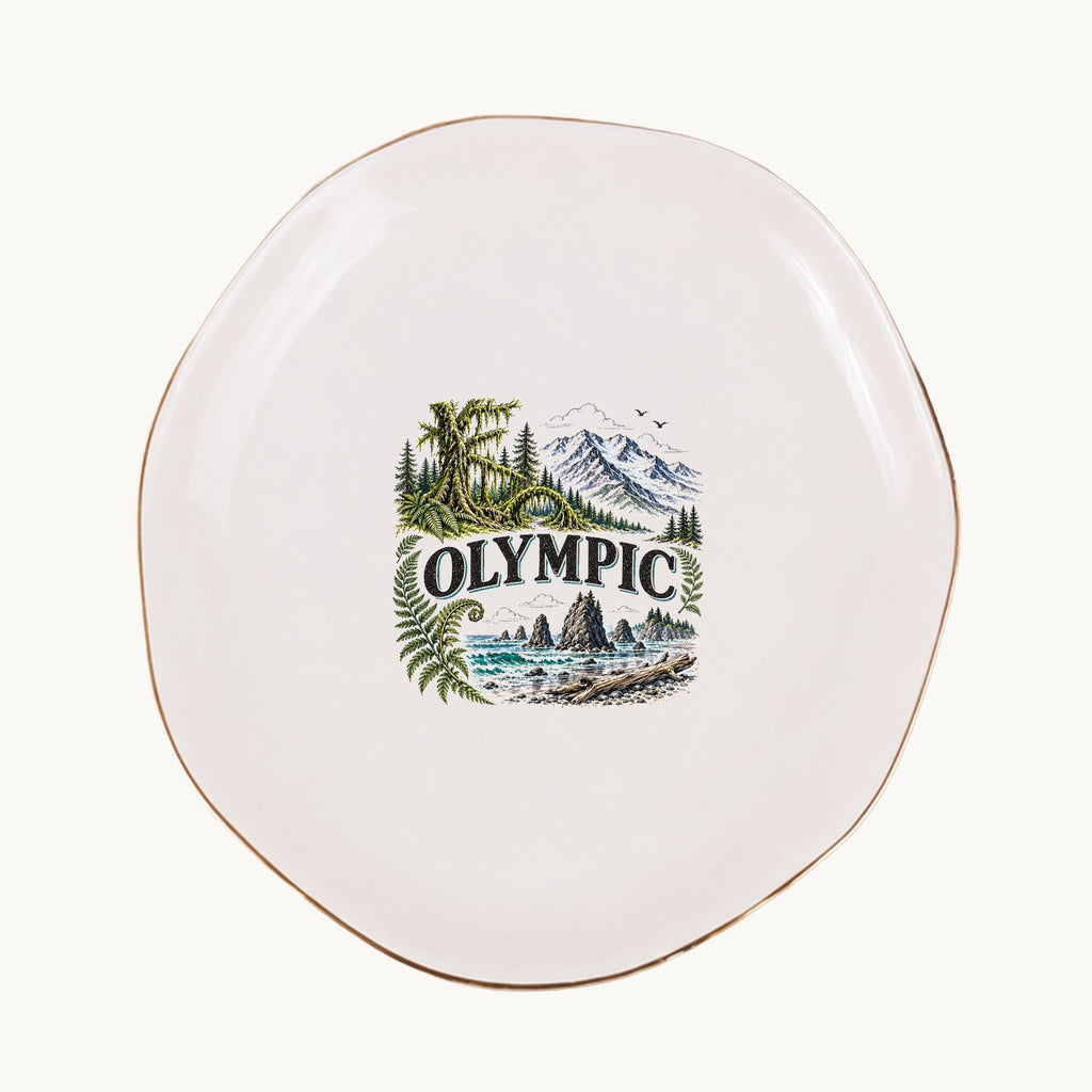 Olympic Ceramic Ring Dish, Gold Rim Trinket Tray, Jewelry Holder Gift, Five Shape Options