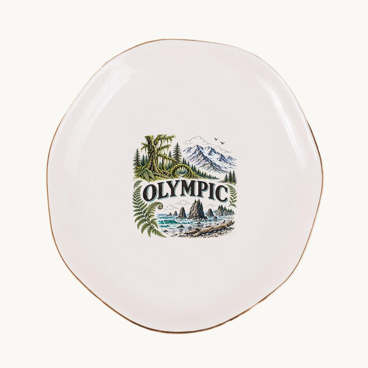 Olympic Ceramic Ring Dish, Gold Rim Trinket Tray, Jewelry Holder Gift, Five Shape Options