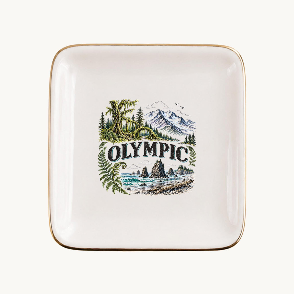 Olympic Ceramic Ring Dish, Gold Rim Trinket Tray, Jewelry Holder Gift, Five Shape Options