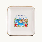 Croatia Ceramic Ring Dish, Gold Rim Trinket Tray, Jewelry Holder Gift, Five Shape Options