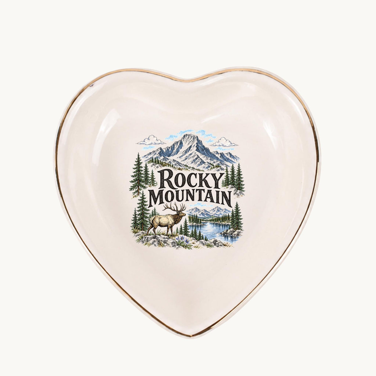 Rocky Mountain Ceramic Ring Dish, Gold Rim Trinket Tray, Jewelry Holder Gift, Five Shape Options