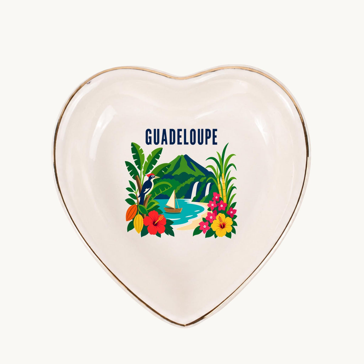 Guadeloupe Ceramic Ring Dish, Gold Rim Trinket Tray, Jewelry Holder Gift, Five Shape Options