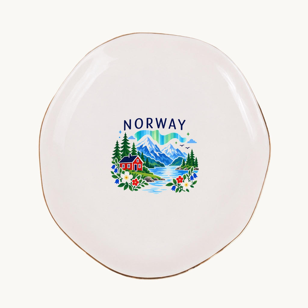 Norway Ceramic Ring Dish, Gold Rim Trinket Tray, Jewelry Holder Gift, Five Shape Options