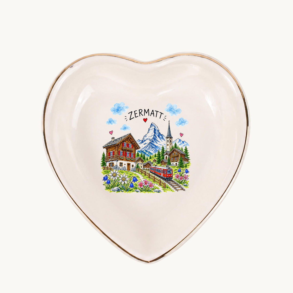 Zermatt Ceramic Ring Dish, Gold Rim Trinket Tray, Jewelry Holder Gift, Five Shape Options