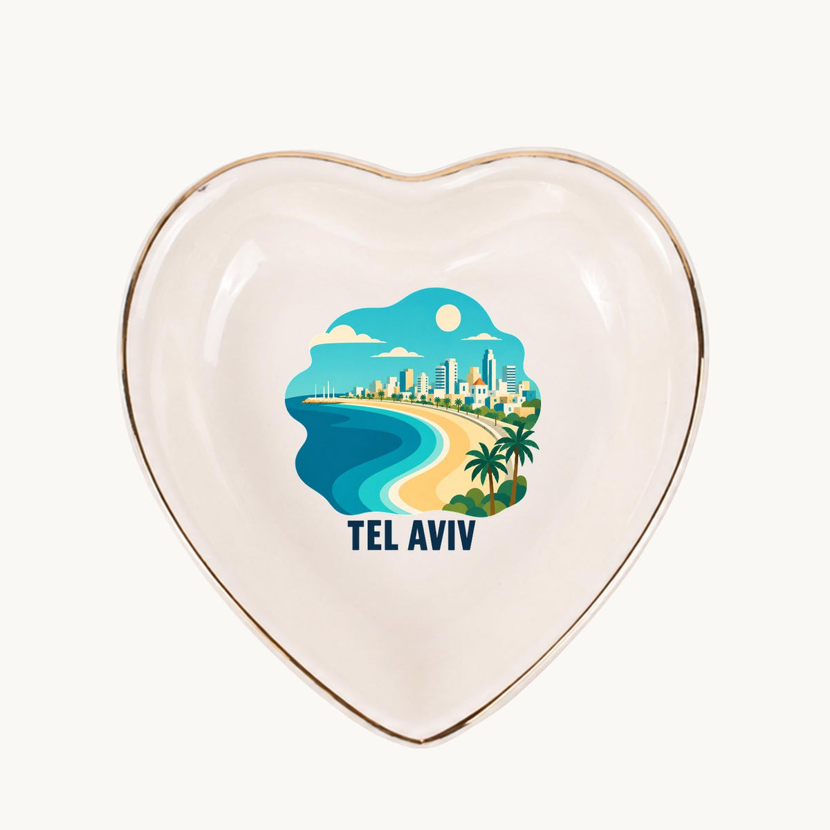 Tel Aviv Ceramic Ring Dish, Gold Rim Trinket Tray, Jewelry Holder Gift, Five Shape Options