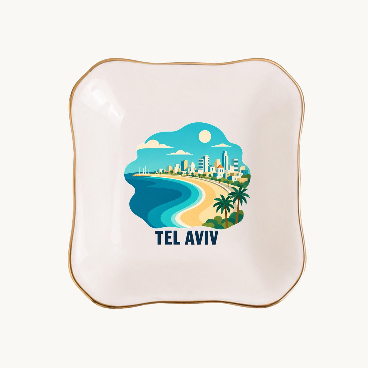 Tel Aviv Ceramic Ring Dish, Gold Rim Trinket Tray, Jewelry Holder Gift, Five Shape Options