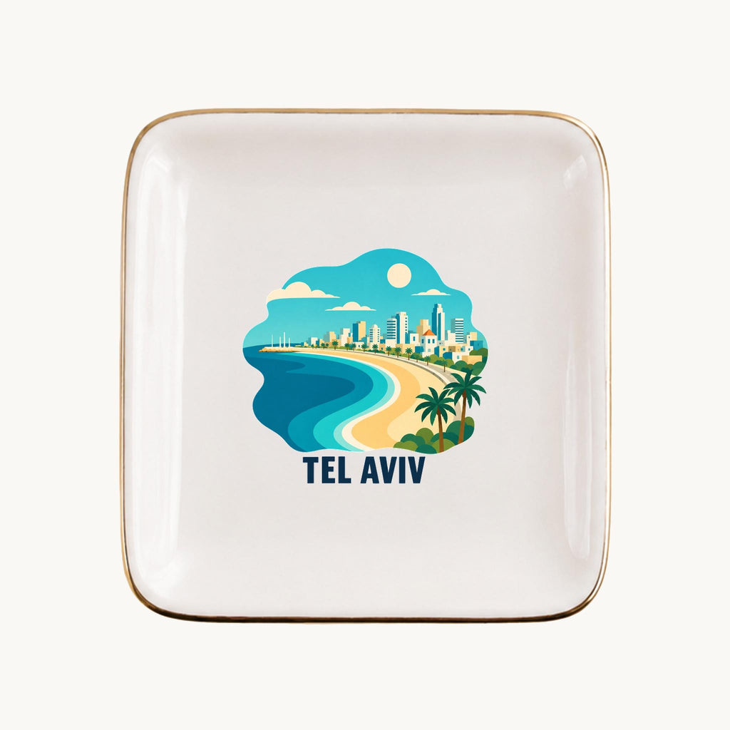 Tel Aviv Ceramic Ring Dish, Gold Rim Trinket Tray, Jewelry Holder Gift, Five Shape Options