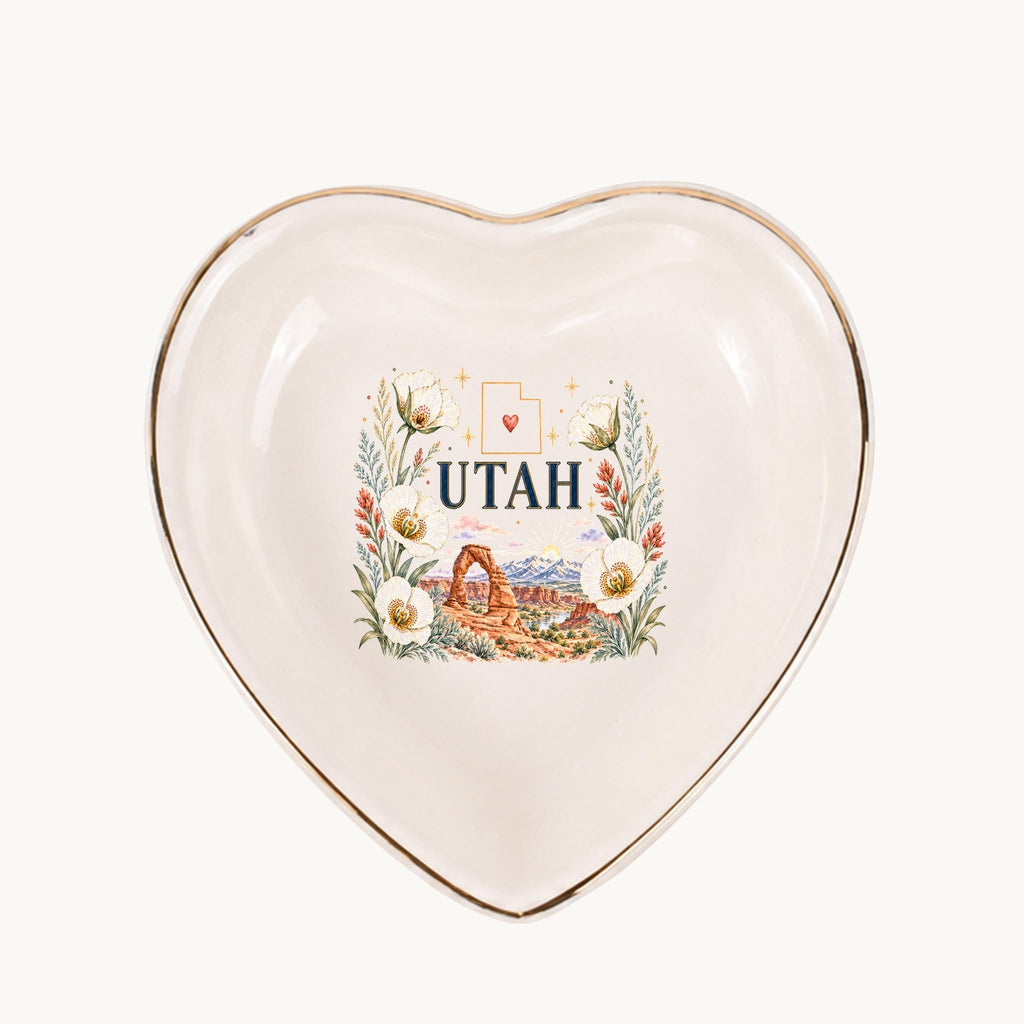 Utah Ceramic Ring Dish, Gold Rim Trinket Tray, Jewelry Holder Gift, Five Shape Options