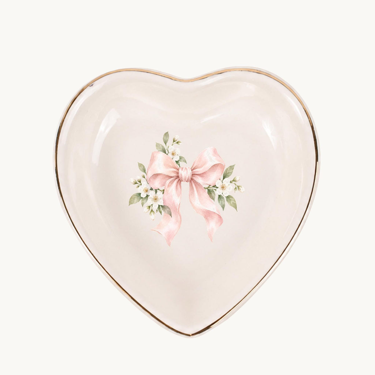 Blush Bridal Bow Ceramic Ring Dish, Gold Rim Trinket Tray, Jewelry Holder Gift, Five Shape Options