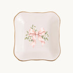 Blush Bridal Bow Ceramic Ring Dish, Gold Rim Trinket Tray, Jewelry Holder Gift, Five Shape Options
