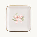 Blush Bridal Bow Ceramic Ring Dish, Gold Rim Trinket Tray, Jewelry Holder Gift, Five Shape Options