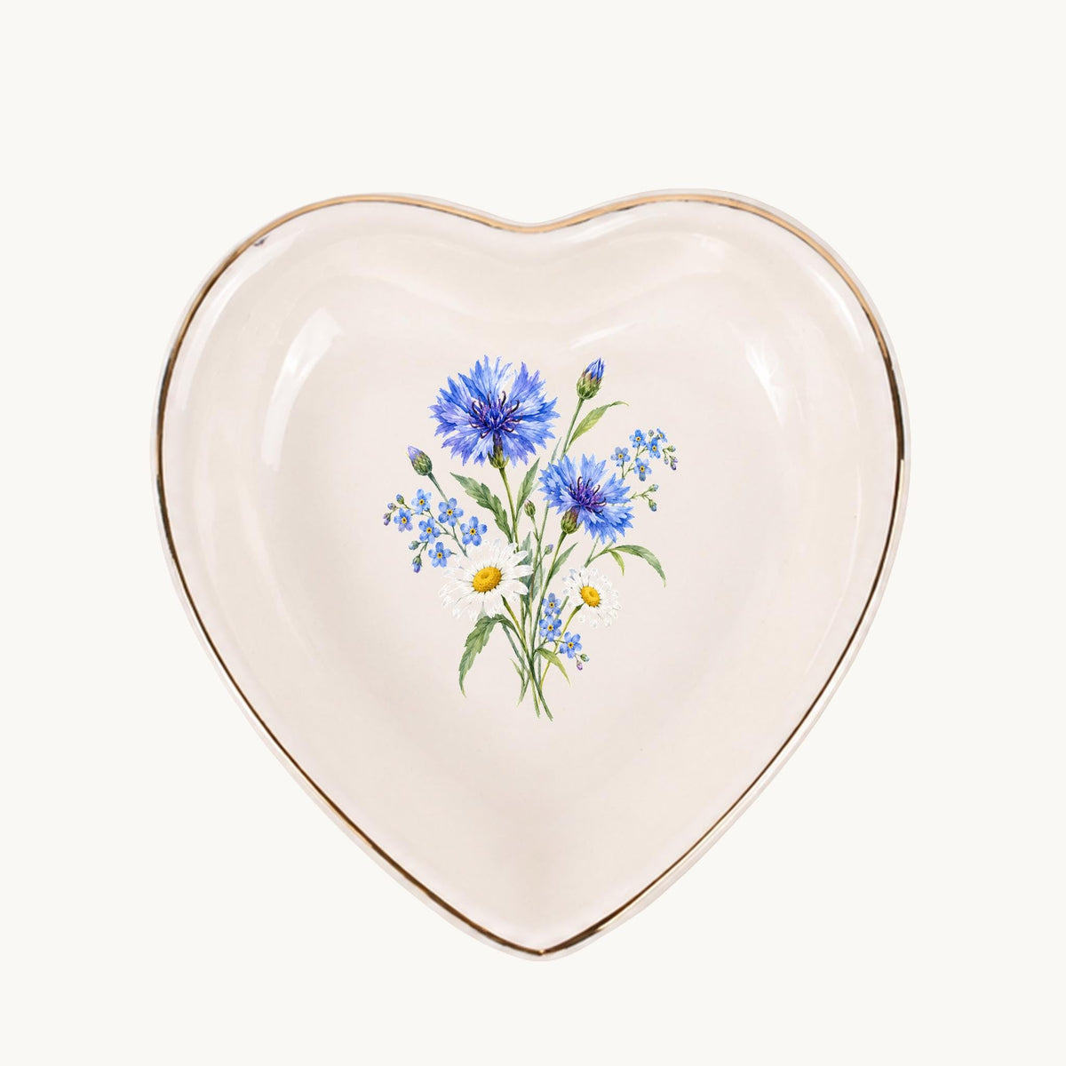 Blue Wildflower Ceramic Ring Dish, Gold Rim Trinket Tray, Jewelry Holder Gift, Five Shape Options