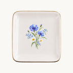 Blue Wildflower Ceramic Ring Dish, Gold Rim Trinket Tray, Jewelry Holder Gift, Five Shape Options