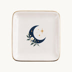 Celestial Moon Ceramic Ring Dish, Gold Rim Trinket Tray, Jewelry Holder Gift, Five Shape Options