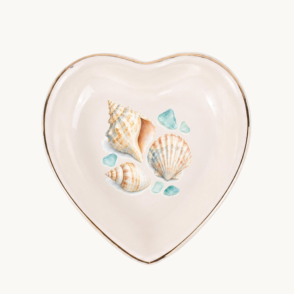 Coastal Shells Ceramic Ring Dish, Gold Rim Trinket Tray, Jewelry Holder Gift, Five Shape Options