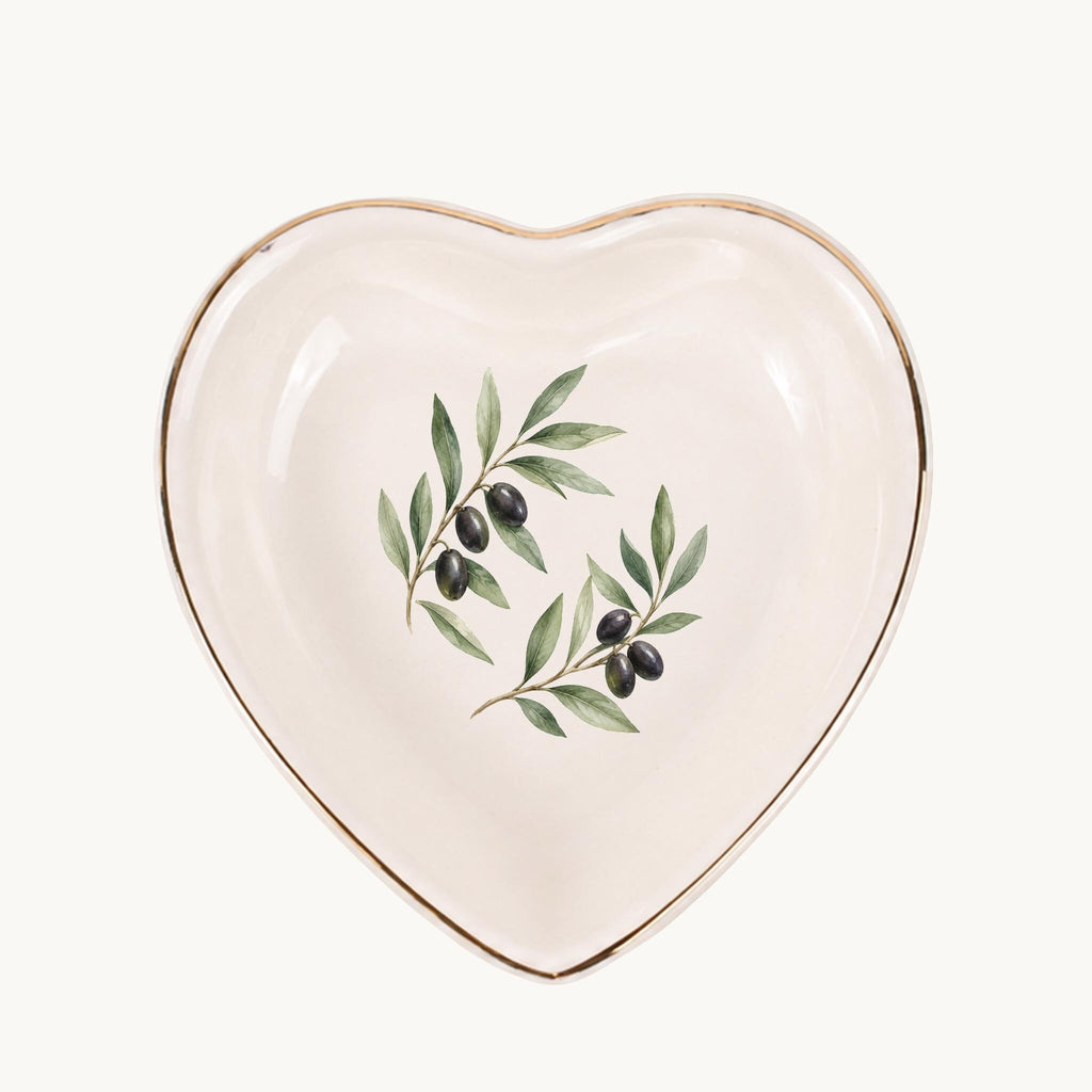 Olive Branch Ceramic Ring Dish, Gold Rim Trinket Tray, Jewelry Holder Gift, Five Shape Options