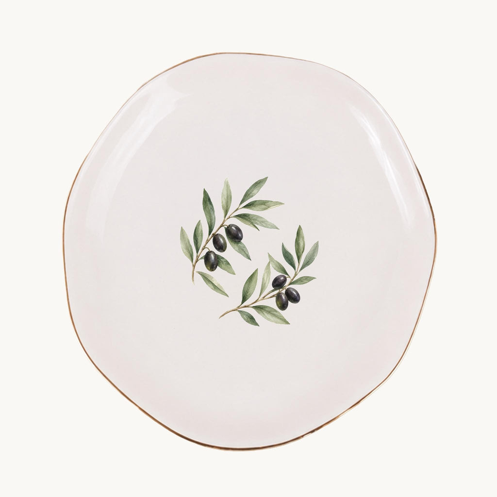 Olive Branch Ceramic Ring Dish, Gold Rim Trinket Tray, Jewelry Holder Gift, Five Shape Options