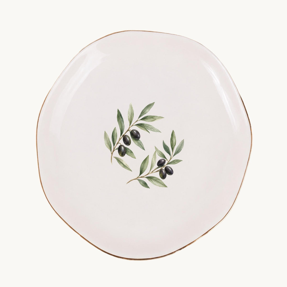 Olive Branch Ceramic Ring Dish, Gold Rim Trinket Tray, Jewelry Holder Gift, Five Shape Options