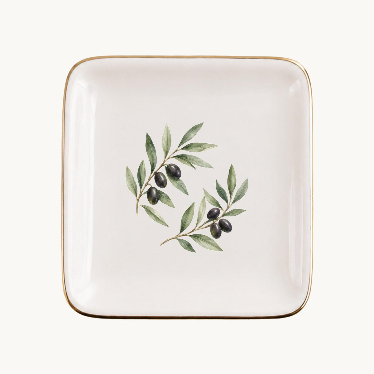 Olive Branch Ceramic Ring Dish, Gold Rim Trinket Tray, Jewelry Holder Gift, Five Shape Options