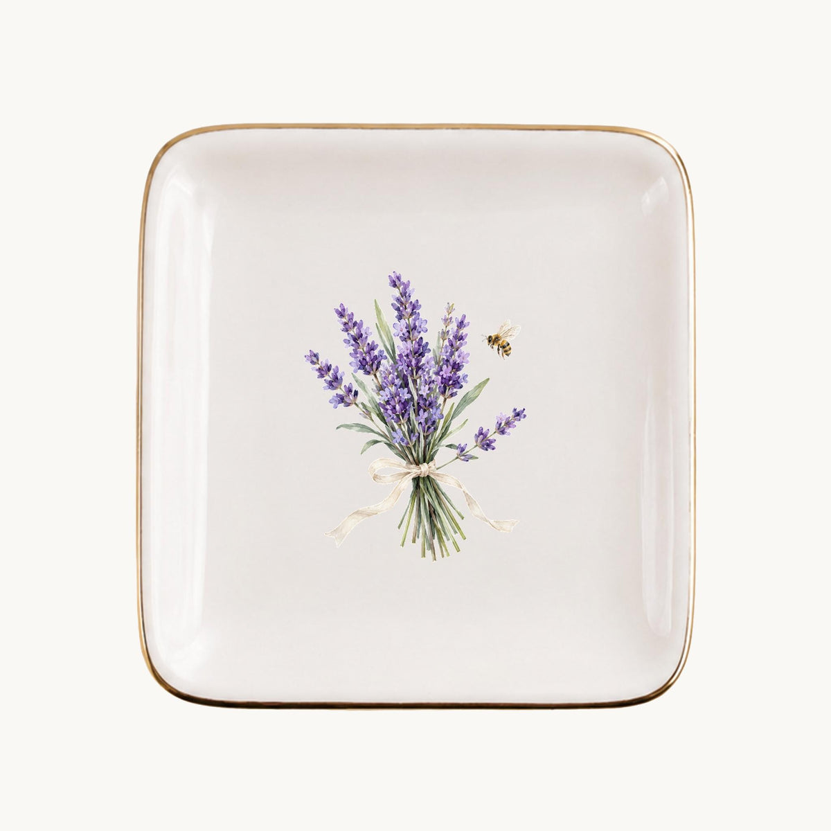 Lavender Garden Ceramic Ring Dish, Gold Rim Trinket Tray, Jewelry Holder Gift, Five Shape Options