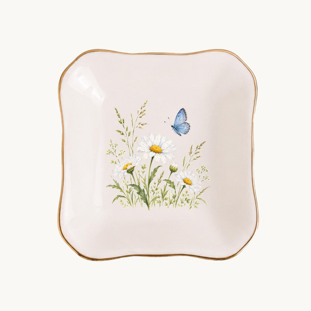 Butterfly Meadow Ceramic Ring Dish, Gold Rim Trinket Tray, Jewelry Holder Gift, Five Shape Options