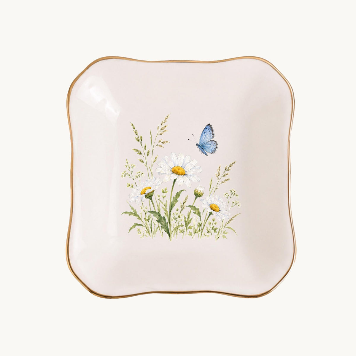 Butterfly Meadow Ceramic Ring Dish, Gold Rim Trinket Tray, Jewelry Holder Gift, Five Shape Options