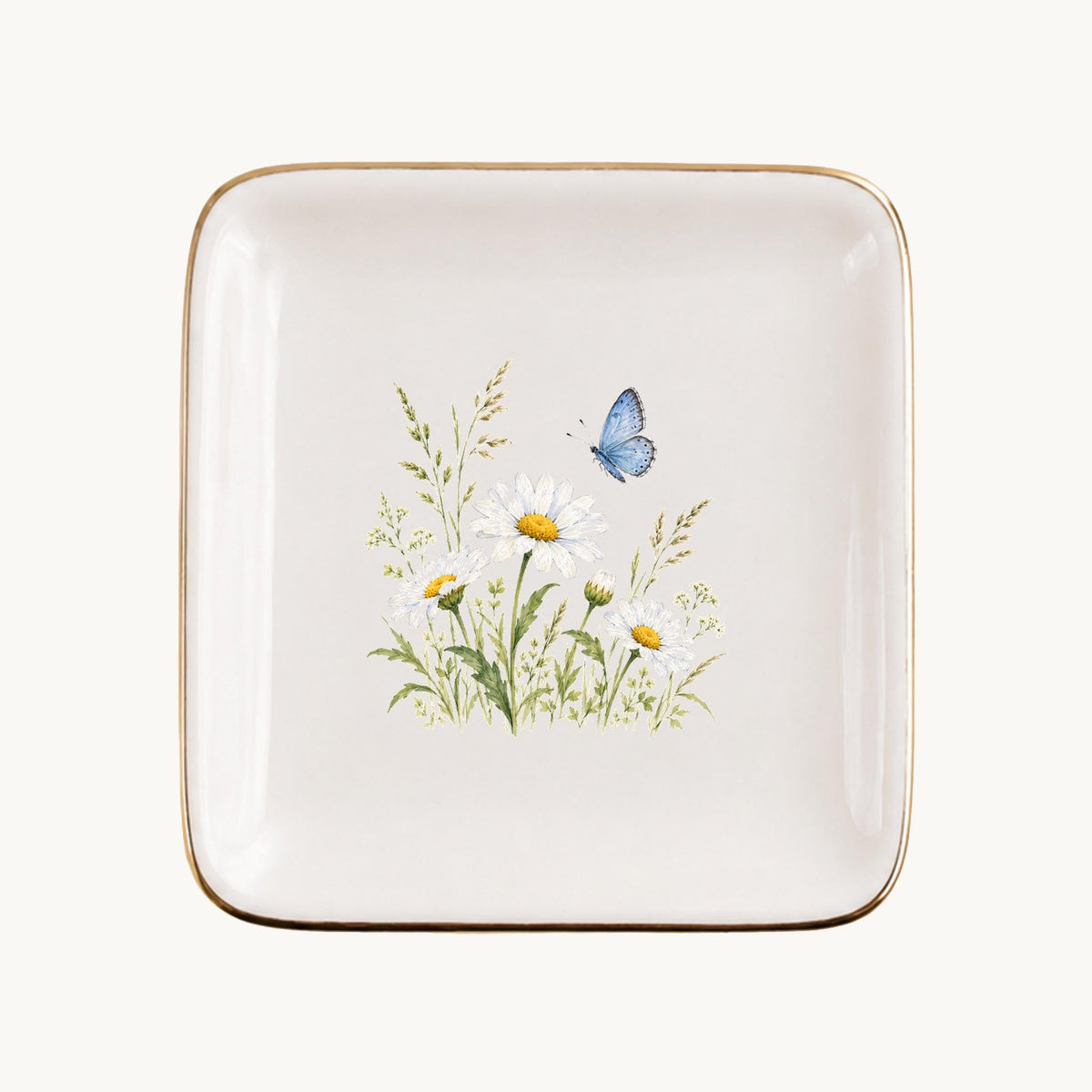 Butterfly Meadow Ceramic Ring Dish, Gold Rim Trinket Tray, Jewelry Holder Gift, Five Shape Options