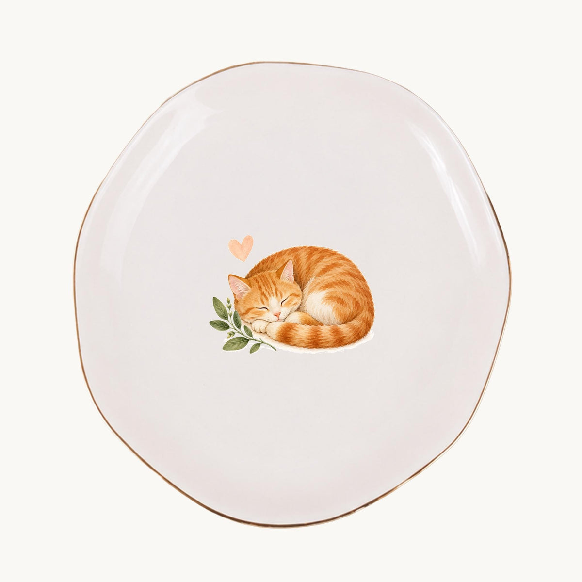 Sleeping Cat Ceramic Ring Dish, Gold Rim Trinket Tray, Jewelry Holder Gift, Five Shape Options