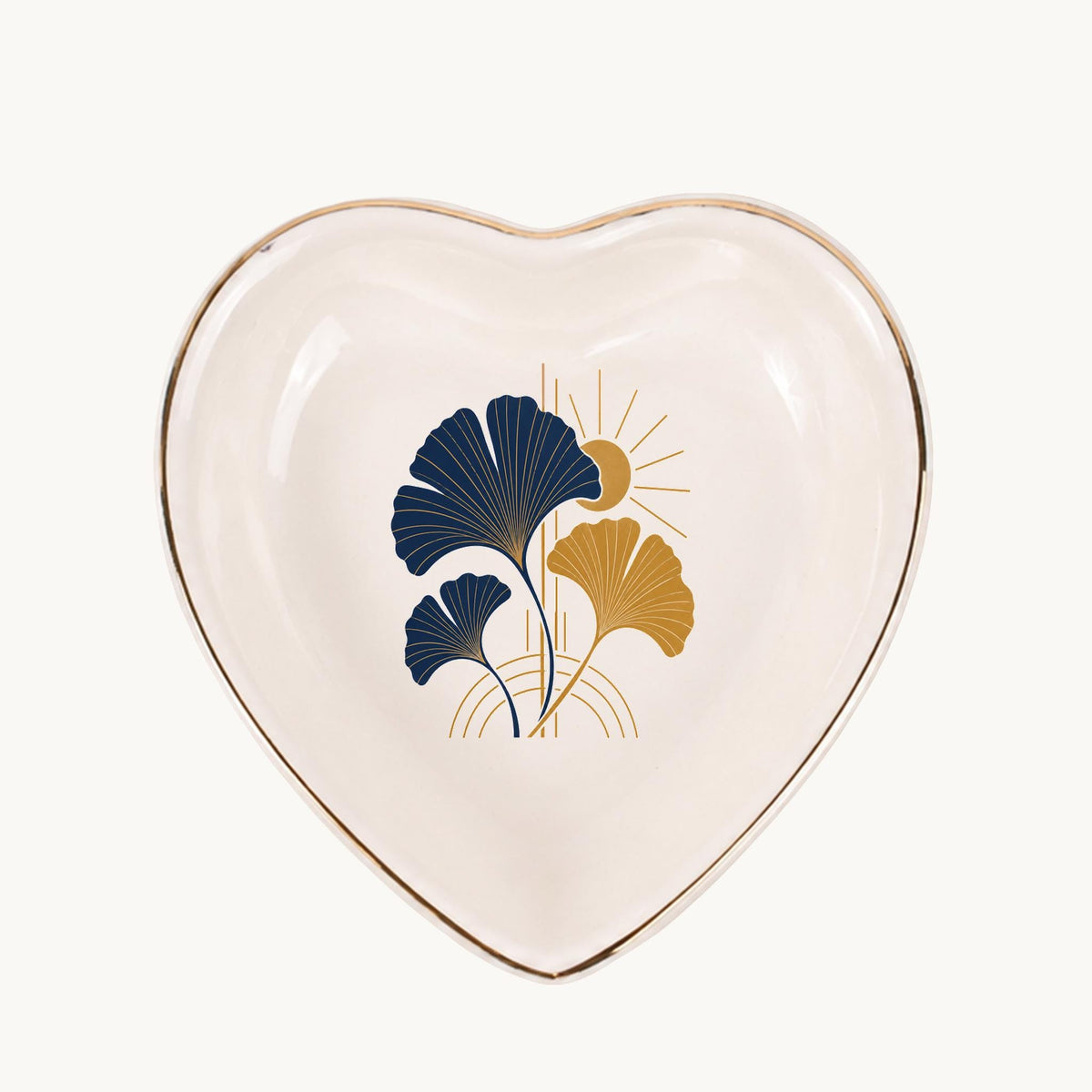 Art Deco Ginkgo Ceramic Ring Dish, Gold Rim Trinket Tray, Jewelry Holder Gift, Five Shape Options