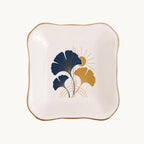 Art Deco Ginkgo Ceramic Ring Dish, Gold Rim Trinket Tray, Jewelry Holder Gift, Five Shape Options