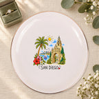 San Diego Ceramic Ring Dish, Gold Rim Trinket Tray, Jewelry Holder Gift, Five Shape Options