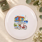 Copenhagen Ceramic Ring Dish, Gold Rim Trinket Tray, Jewelry Holder Gift, Five Shape Options