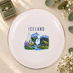 Iceland Ceramic Ring Dish, Gold Rim Trinket Tray, Jewelry Holder Gift, Five Shape Options