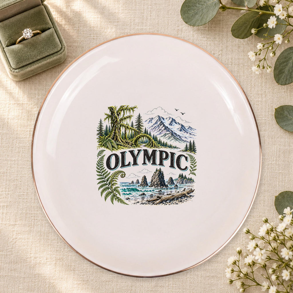 Olympic Ceramic Ring Dish, Gold Rim Trinket Tray, Jewelry Holder Gift, Five Shape Options
