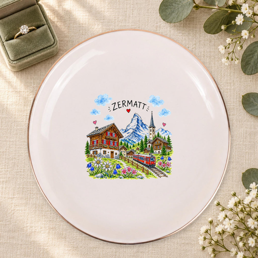 Zermatt Ceramic Ring Dish, Gold Rim Trinket Tray, Jewelry Holder Gift, Five Shape Options