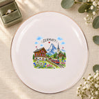 Zermatt Ceramic Ring Dish, Gold Rim Trinket Tray, Jewelry Holder Gift, Five Shape Options