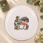 Portugal Ceramic Ring Dish, Gold Rim Trinket Tray, Jewelry Holder Gift, Five Shape Options