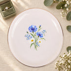 Blue Wildflower Ceramic Ring Dish, Gold Rim Trinket Tray, Jewelry Holder Gift, Five Shape Options