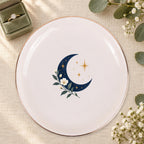 Celestial Moon Ceramic Ring Dish, Gold Rim Trinket Tray, Jewelry Holder Gift, Five Shape Options
