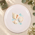 Coastal Shells Ceramic Ring Dish, Gold Rim Trinket Tray, Jewelry Holder Gift, Five Shape Options