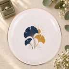 Art Deco Ginkgo Ceramic Ring Dish, Gold Rim Trinket Tray, Jewelry Holder Gift, Five Shape Options