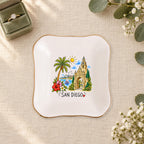 San Diego Ceramic Ring Dish, Gold Rim Trinket Tray, Jewelry Holder Gift, Five Shape Options