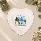 Switzerland Ceramic Ring Dish, Gold Rim Trinket Tray, Jewelry Holder Gift, Five Shape Options