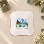 Switzerland Ceramic Ring Dish, Gold Rim Trinket Tray, Jewelry Holder Gift, Five Shape Options