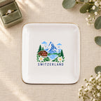Switzerland Ceramic Ring Dish, Gold Rim Trinket Tray, Jewelry Holder Gift, Five Shape Options