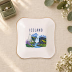 Iceland Ceramic Ring Dish, Gold Rim Trinket Tray, Jewelry Holder Gift, Five Shape Options